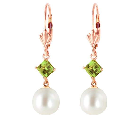 14K. GOLD LEVER BACK EARRING WITH PERIDOTS & PEARL - Picture 2 of 5